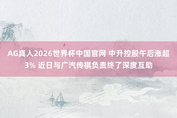 AG真人2026世界杯中国官网 中升控股午后涨超3% 近日与广汽传祺负责终了深度互助